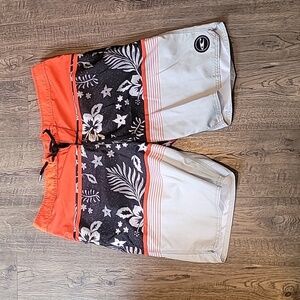 O'Neill size 33 Orange Black and White Boardshorts
